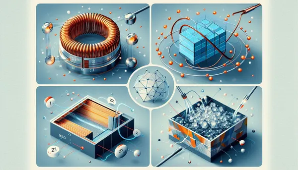Different superconducting materials: NbTi coil, YBCO tile, Bi-2212 crystal, MgB2 powder